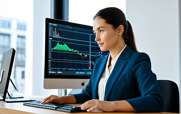 A focused professional woman in a modest business suit, sitting comfortably at a modern desk in a well-lit, contemporary office. She is looking at a holographic display showing organized financial 'buckets' with clear labels and a neat arrangement of digital currencies and investment icons. Her expression is calm and confident, reflecting financial clarity and peace of mind. She gestures subtly towards the screen with well-formed hands. fully clothed, appropriate attire, safe for work, professional, perfect anatomy, correct proportions, natural pose, well-formed hands, proper finger count, natural body proportions, professional photography, high quality, realistic.